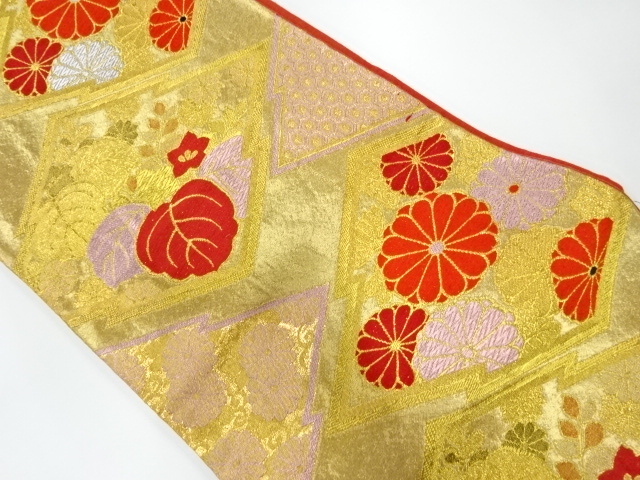 JAPANESE KIMONO / ANTIQUE FUKURO OBI / SILK / WOVEN MATSUKAWABISHI